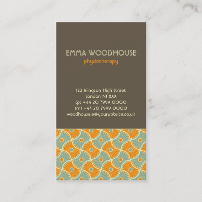 Retro!Dahlia Brown, Orange and Aqua Business Card (Front)