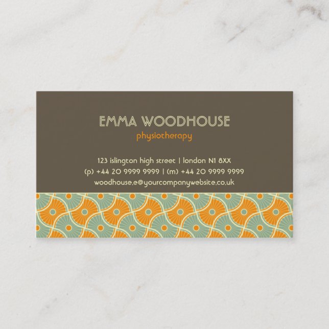 Retro!Dahlia Brown, Orange and Aqua Business Card (Front)