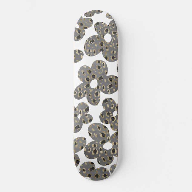 Retro Daisies Animal Print Glam #1 #retro #flower  Skateboard (Front)