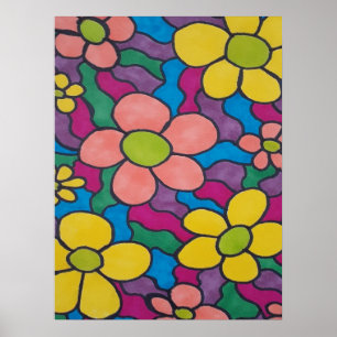 Retro Daisies Colourful Print 