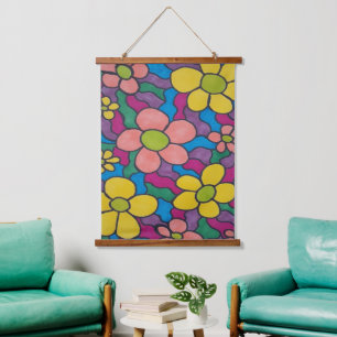 Retro Daisies Colourful Print Hanging Tapestry