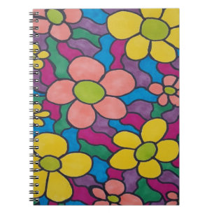 Retro Daisies Colourful Print Notebook