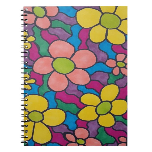 Retro Daisies Colourful Print Notebook (Front)