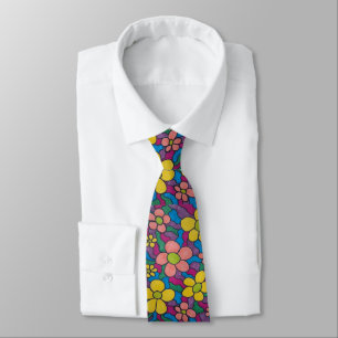Retro Daisies Colourful Print  Tie