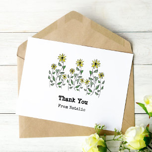 Retro Daisies Cute Hand-illustrated Personalised  Thank You Card