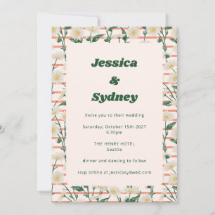 Retro Daisies Floral Garden Green Unique Wedding Invitation