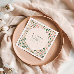 Retro Daisies Floral Green Bridal Shower Custom Napkin