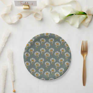 Retro Daisies Flowers Pattern Paper Plate