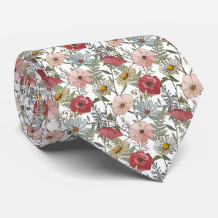 Retro Daisies Flowers Pattern Tie
