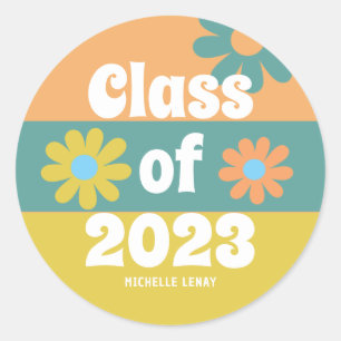 Retro Daisies Graduation Class of 2023 Classic Round Sticker
