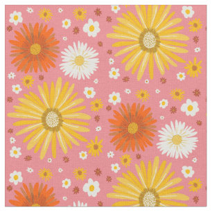 Retro Daisies Pattern Pink Fabric