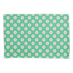 Retro Daisies Pink and Green Reversible Pillowcase