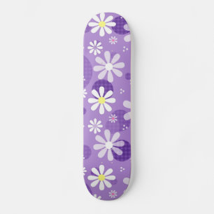 Retro Daisies Purple Gingham Circles Skateboard