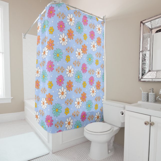 Retro Daisies Shower Curtain (In Situ)