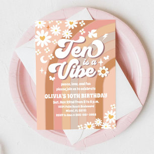 Retro Daisy 10th Birthday Invitation