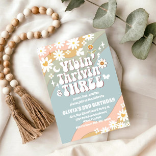 Retro Daisy 3rd Birthday Invitation