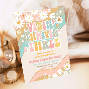 Retro Daisy 3rd Birthday Invitation