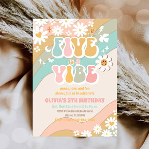 Retro Daisy 5th Birthday Invitation
