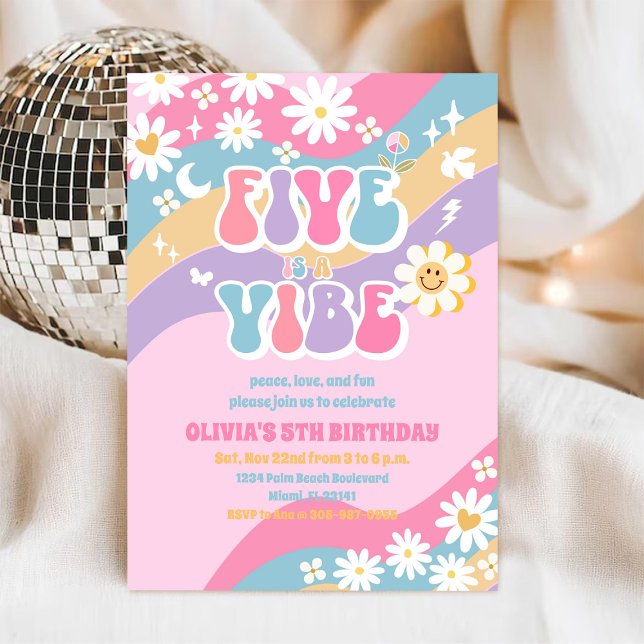 Retro Daisy 5th Birthday Invitation (Creator Uploaded)