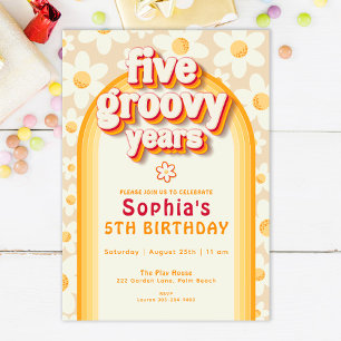 Retro Daisy 5th Birthday Party Invitation