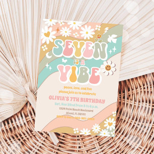 Retro Daisy 7th Birthday Invitation
