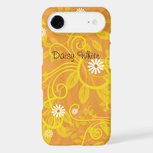 Retro Daisy and Yellow Filigree Over Orange