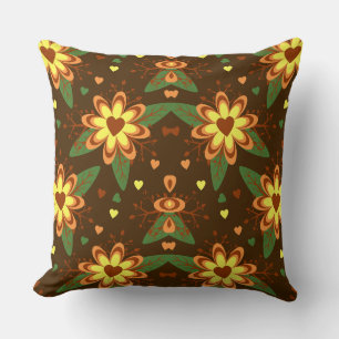 Retro Daisy Autumn Floral Heart Pattern Cushion