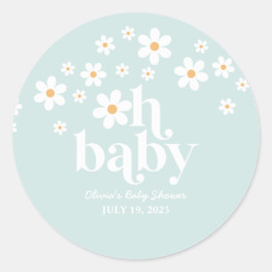 Retro Daisy Baby Shower Classic Round Sticker