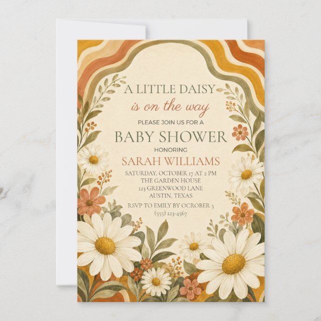 Retro Daisy Baby Shower Invitation (Front)