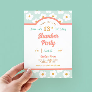Retro Daisy Birthday Slumber Party Invitation