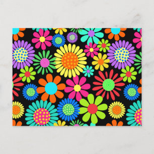 Retro Daisy Blossom Flower Power Pattern Postcard