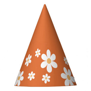 retro daisy boho burnt orange Party Hat