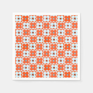 Retro Daisy Boho Chequered Orange Paper Napkin