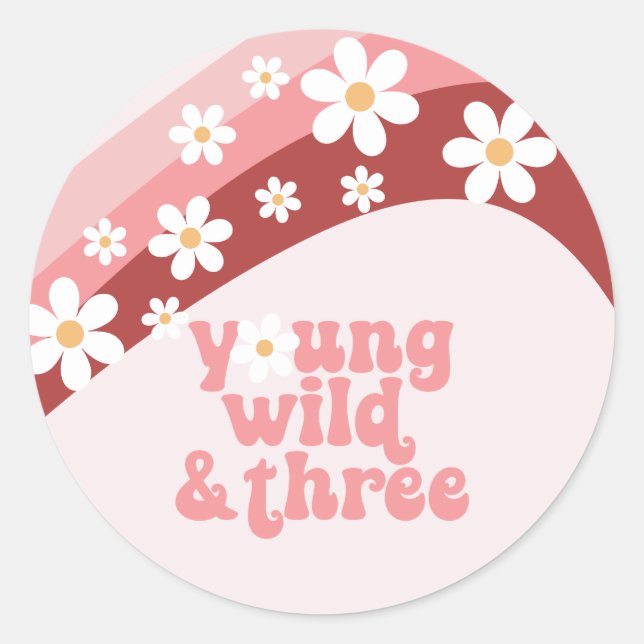 Retro daisy boho floral 3rd birthday classic round sticker (Front)