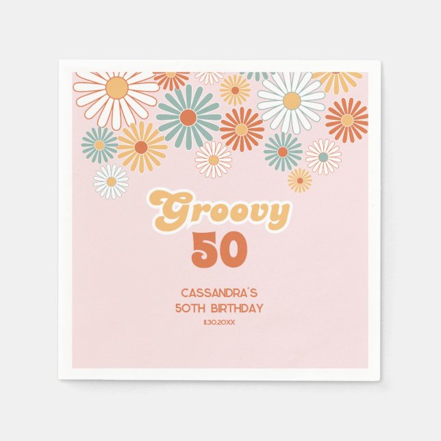 Retro Daisy Boho Groovy Floral Birthday Napkin (Front)
