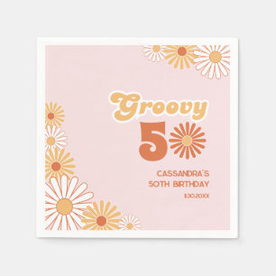 Retro Daisy Boho Orange Pink 50th Birthday Napkin