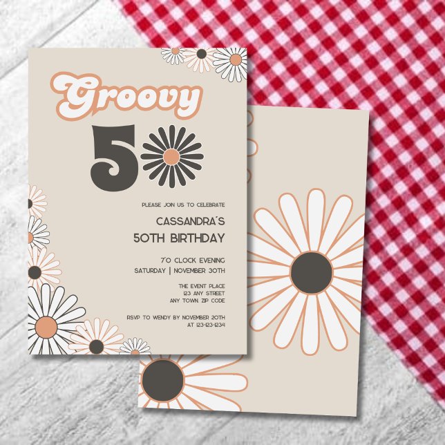 Retro Daisy Boho Terracotta Natural 50th Birthday Invitation (Creator Uploaded)