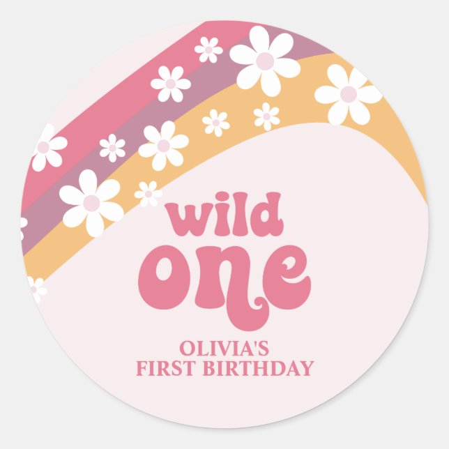 Retro Daisy Boho Wild One Rainbow Classic Round St Sticker (Front)
