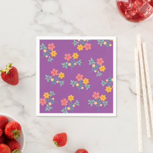 Retro Daisy Bouquet Pattern in Purple  Napkin