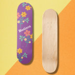 Retro Daisy Bouquet Pattern in Purple Skateboard<br><div class="desc">Retro Daisy Bouquet Pattern in Purple Skateboard. Groovy,  girly,  sweet & feminine flowers pattern design by Dreaming Cocoon. Personalise and add your name to the skateboard deck. A cool gift for a special girl like you!</div>