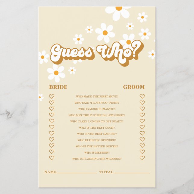 Retro Daisy bridal shower Game Flyer (Front)