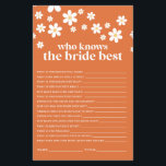 Retro Daisy bridal shower Game Flyer<br><div class="desc">Who knows the Bride best Bridal shower game. Retro daisy design.</div>