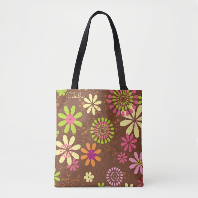 Retro Daisy Brown Tote Bag (Front)