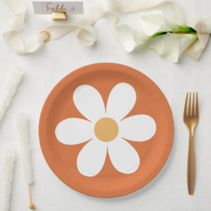 Retro daisy burnt orange boho paper plate