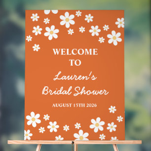 Retro Daisy Burnt Orange Bridal Shower Acrylic Sign