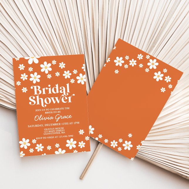 Retro Daisy Burnt Orange Bridal Shower Invitation (Creator Uploaded)