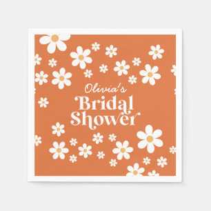 Retro Daisy burnt orange bridal shower Napkin