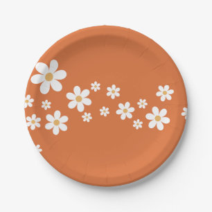 Retro Daisy burnt orange bridal shower Paper Plate