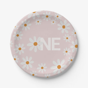 Retro Daisy First Birthday Paper Plates