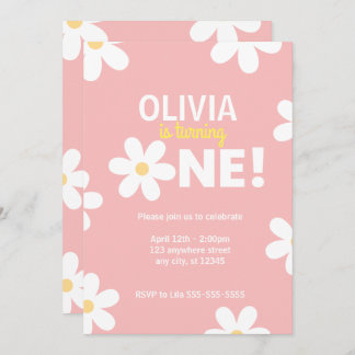 Retro Daisy First Birthday Party Invitations